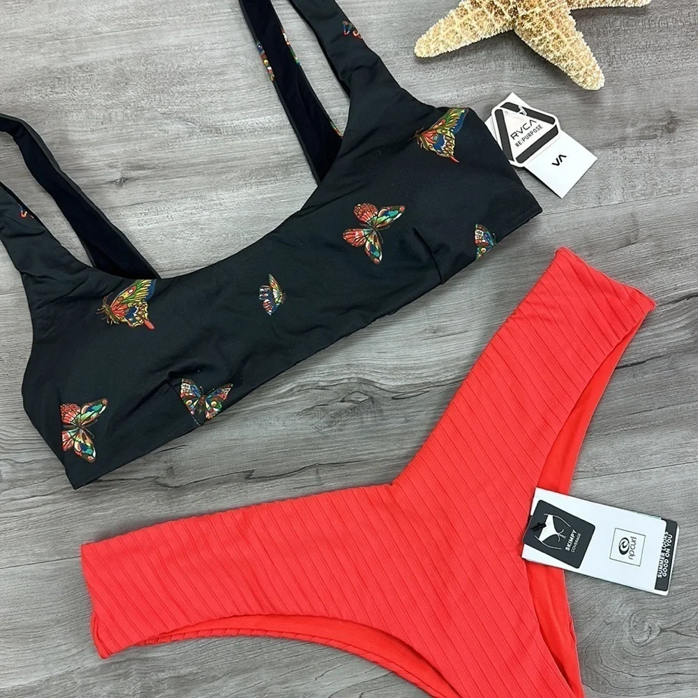 ☀️RVCA☀️RIP CIRL☀️ FLUTTER BRALETTE PREMIUM SKOMPY HIPSTER BIKINI SET - Picture 5 of 12